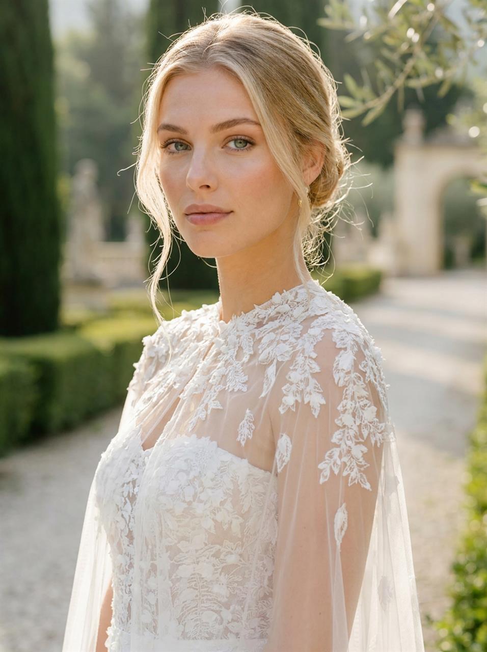 Elegantes Bridal Cape mit floraler Stickerei Elegantes Bridal Cape mit floraler Stickerei