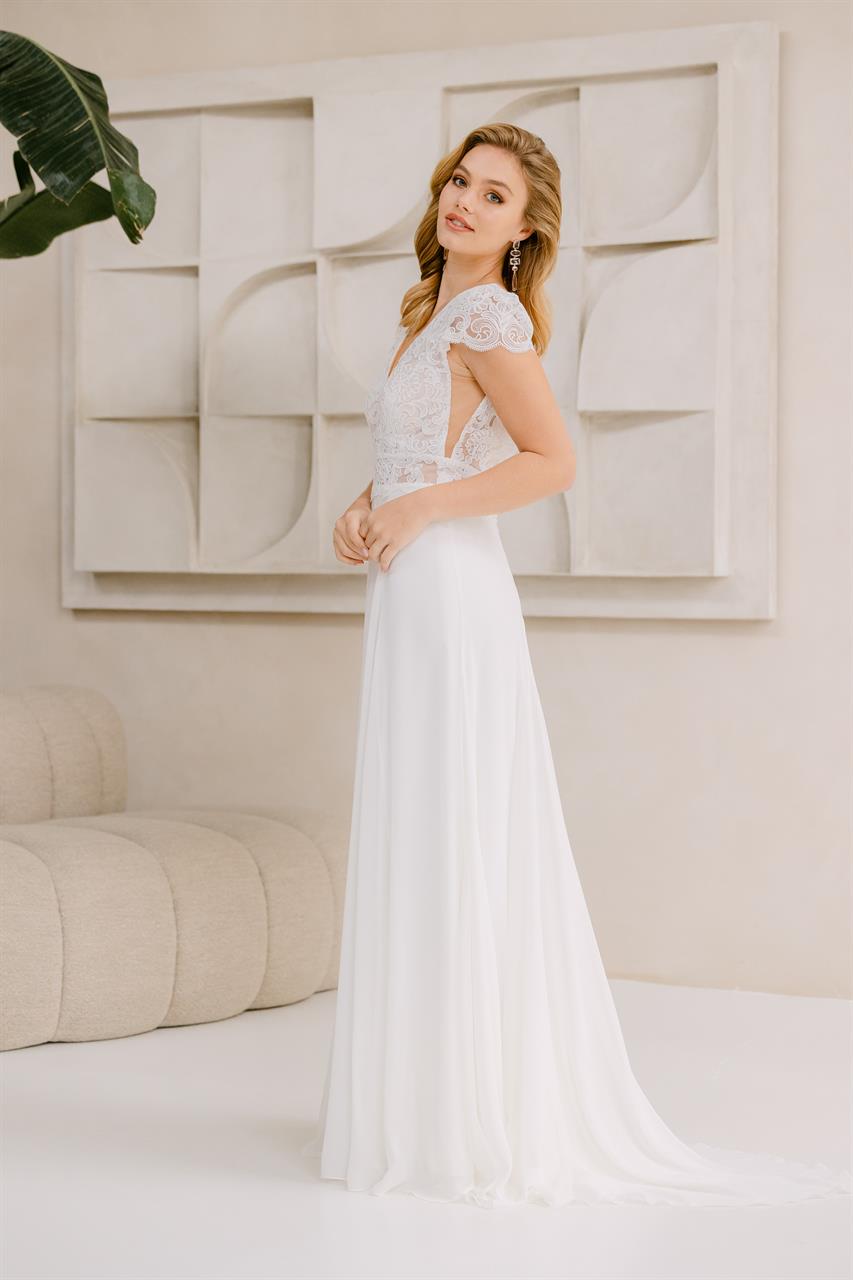 Modernes Vintage-Brautkleid mit Chantilly-Spitze