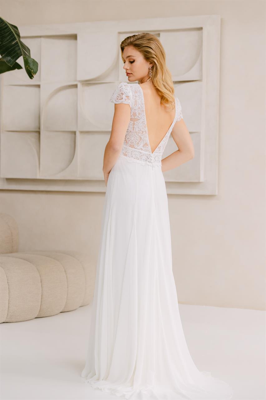 Modernes Vintage-Brautkleid mit Chantilly-Spitze