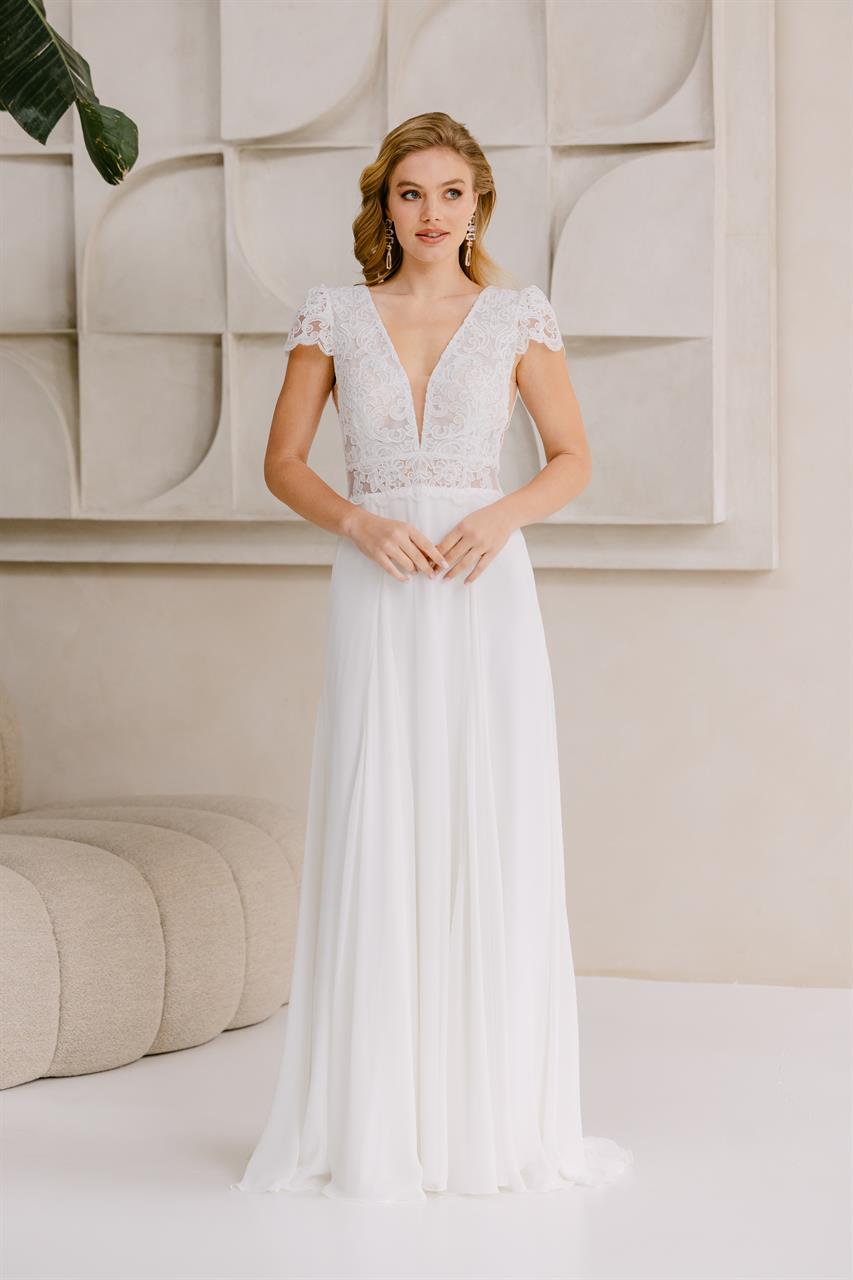 Modernes Vintage-Brautkleid mit Chantilly-Spitze