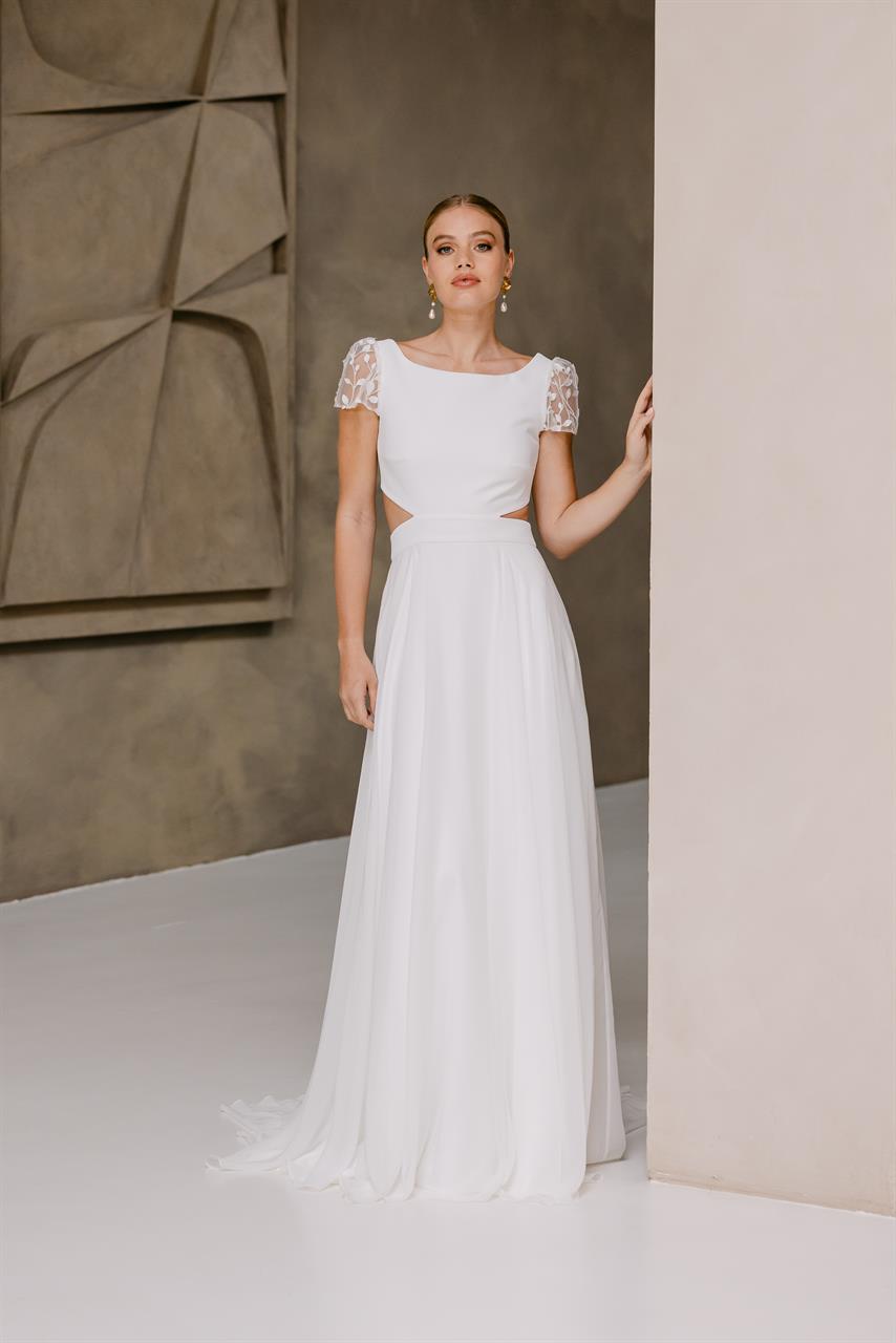 Modern-cleanes Boho-Brautkleid mit Blätterspitze&nbsp;
Marylse&nbsp;Césaria